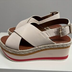 Sandals NEW. Enzo Angiolini Cream and Red Wedge